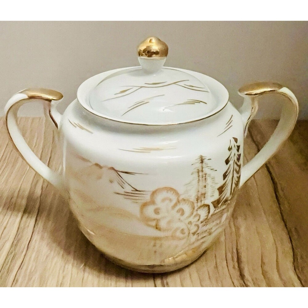Japanese Kutani Vintage Porcelain Creamer Sugar Bowl Century Modern MCM Style